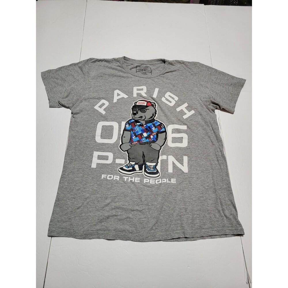(#L3) Parish Nation Men's Gray For The People Bear Graphic Print Size Men's L
